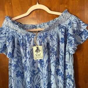 Easel Light Blue Floral Off-Shoulder Blouse